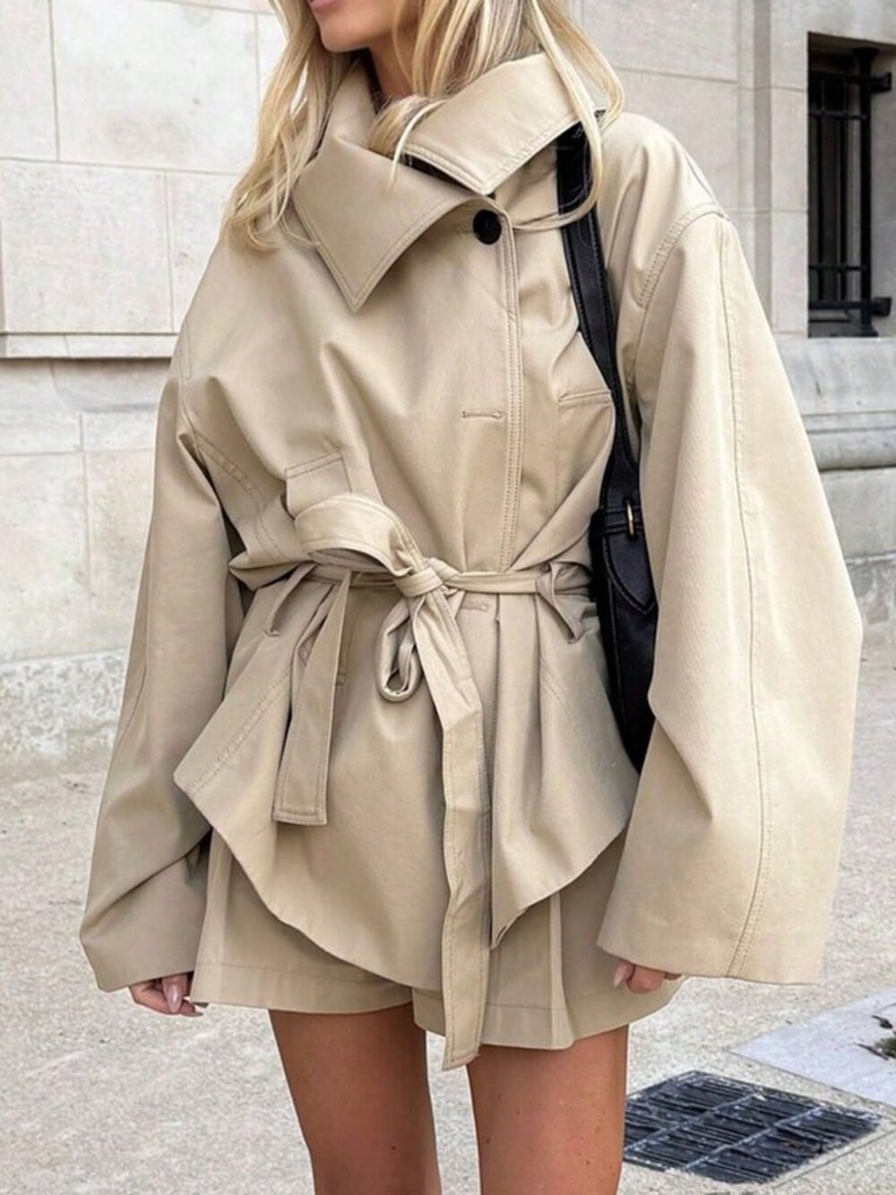 Khaki Casual Women's Elegant Street Style Trench Coat - Picture 6 of 9